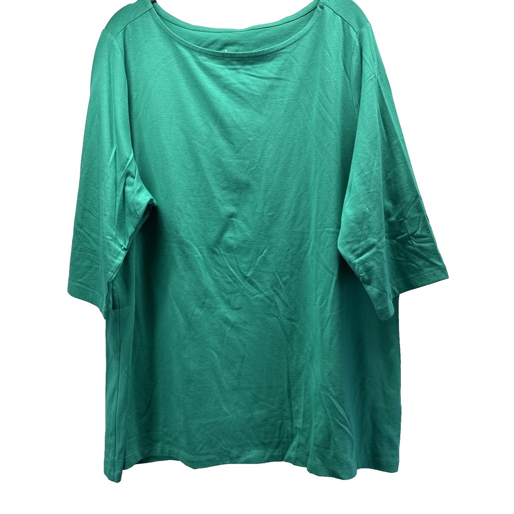 Denim & Co Women Green 3/4 Sleeve Knit Top Blouse Plus Size 1X Solid Pullover